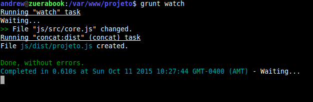 Grunt Watch executando uma tarefa.